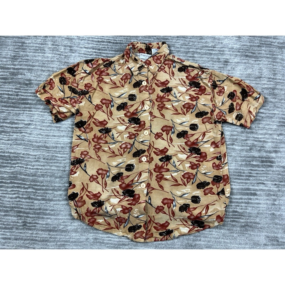 Freestyle Top Womens Small Multicolor Floral Button‎ Up Rayon Short Sleeve